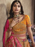 Bright Orange N Pink Banarshi Silk Lehenga